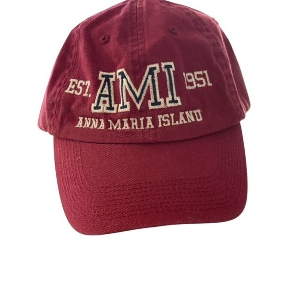 Anna Maria Island Est 1951 Hat Cap Adult AMI Adjustable Strapback Red Maroon FL
